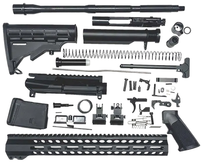 Bowden Tactical J27115 AR Rifle Build Kit  Complete, 15" M-Lok Handguard, Mil-Spec Parts, Flip Up Sights