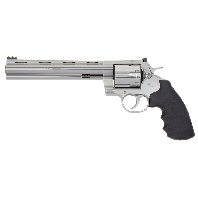 Colt Mfg ANACONDASP8RFT Anaconda Target 44 Mag 6rd 8" Stainless Vent Rib Barrel, Stainless Steel Frame Black & Rubber Grip
