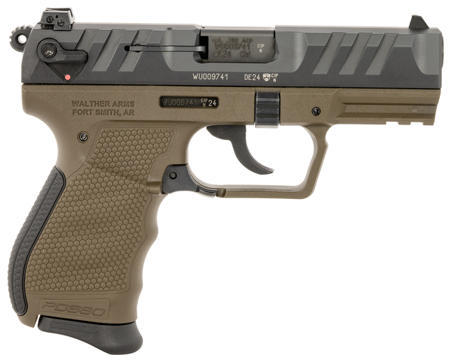 Walther Arms 5050515 PD380  Carry Frame 380 ACP 9+1 3.70" Black Steel Barrel, Black Cerakote Serrated Steel Slide, Military Green Textured Polymer Grip