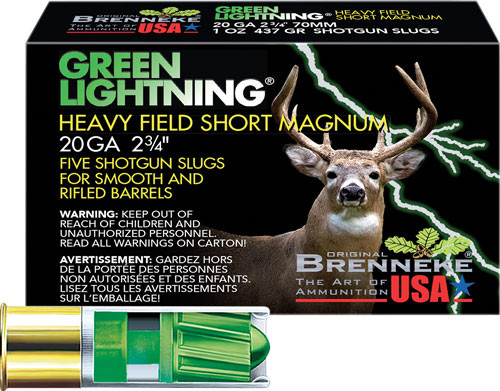 Brenneke Green Lightning Slugs 20 ga. 2 3/4 in. 1 oz. 5 rd. - SL202HFSGL - 4030128200170
