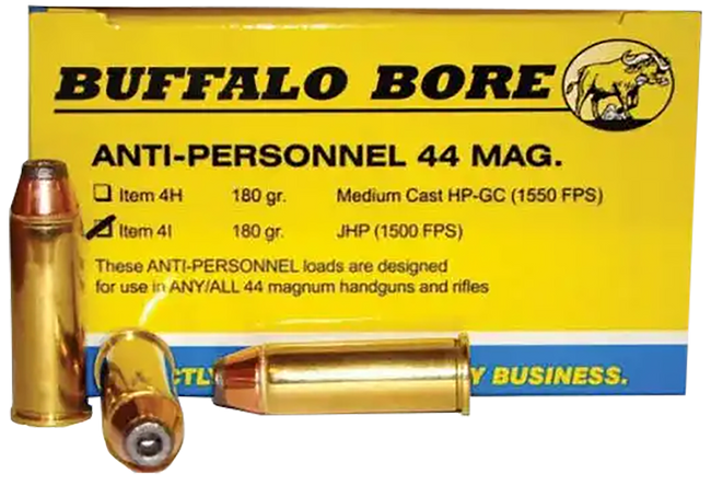 Buffalo Bore Ammunition 4I20 Anti-Personnel Strictly Business 44Rem Mag 180gr Jacketed Hollow Point 20 Rounds
