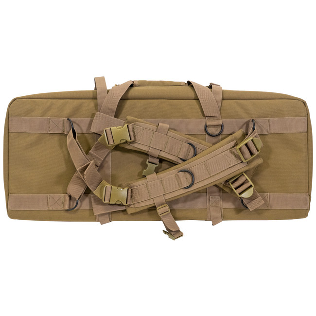 GPS Bags DRC28FDE Double Rifle Case Flat Dark Earth 600D Polyester w/ 2 Padded Pistol Sleeves MOLLE Webbing & Lockable Zippers - DRC28FDE - 888151032299