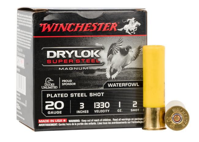 Winchester Drylok Magnum Plated Load 20 ga. 3 in. 1 oz. 2 Shot 25 rd.