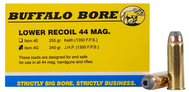 Buffalo Bore Ammunition 4G20 Low Recoil Strictly Business 44Rem Mag 240gr Jacket Hollow Point 20 Rounds