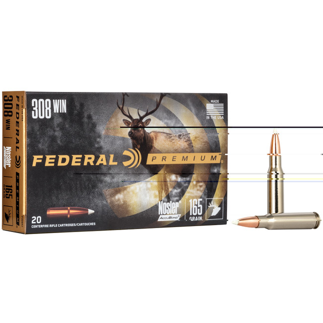 Federal Premium 308 Winchester Nosler AccuBond 165 Grain 20 Rounds