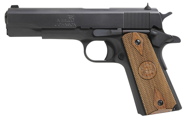 Iver Johnson Arms 1911A1938 1911 A1  38 Super 9+1 5" Black Steel Barrel, Matte Blued Serrated Steel Slide & Frame w/Beavertail, Double Diamond Checkered Walnut Grip