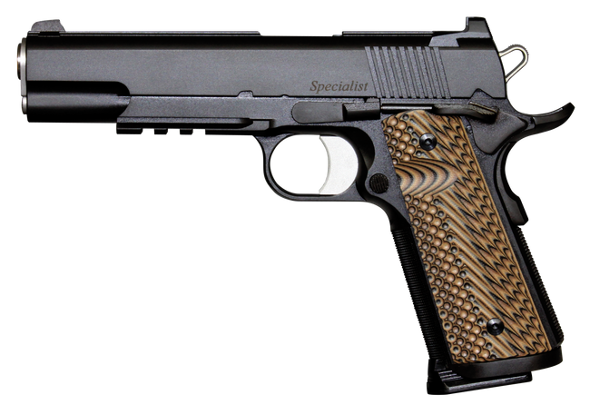 CZ Dan Wesson Specialist .45 ACP 5in 8rd Stainless Barrel Black Duty Slide Brown G10 Grip Ambidextrous
