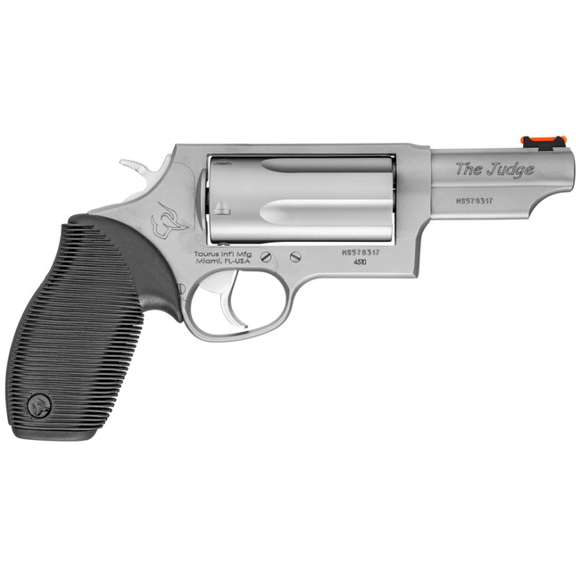 Taurus Judge Magnum Revolver - Stainless Steel| 45 Colt / 410 Mag | 3" Barrel | 5rd | Rubber Grip | Fiber Optic Sight - 2-441039MAG - 725327604525