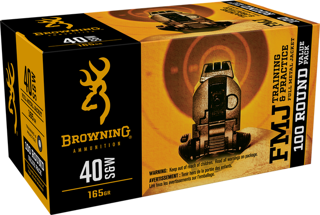 Browning Ammo B191800404 FMJ Value Pack 40S&W 165gr Full Metal Jacket 100 Rounds