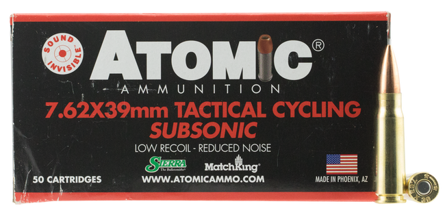 Atomic Ammunition 00474 Rifle Subsonic 7.62x39mm 220gr Hollow Point Boat Tail 50 Rounds