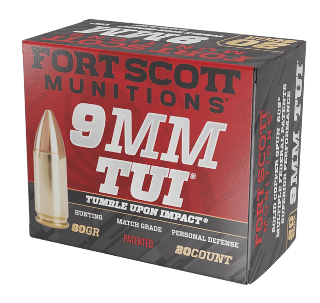 Fort Scott Munitions 9MM080SCV Tumble Upon Impact (TUI)  9mmLuger 80gr Solid Copper Spun 20 Rounds