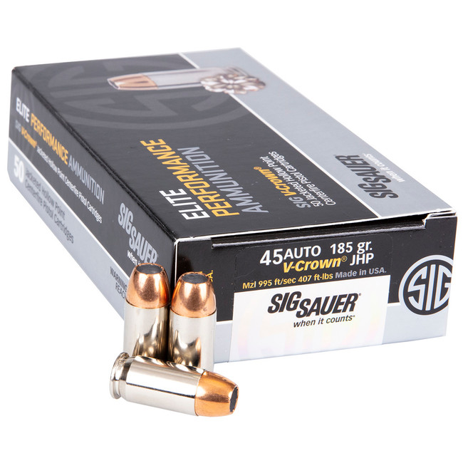Sig Sauer Elite V-Crown 45 ACP Jacketed Hollow Point 185 Grain 50 Rounds