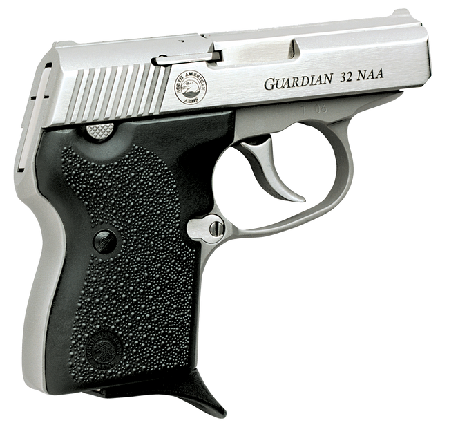 North American Arms 32NAA Guardian  32 NAA 2.50" Barrel 6+1 Stainless Steel Slide, Black Rubber Grips