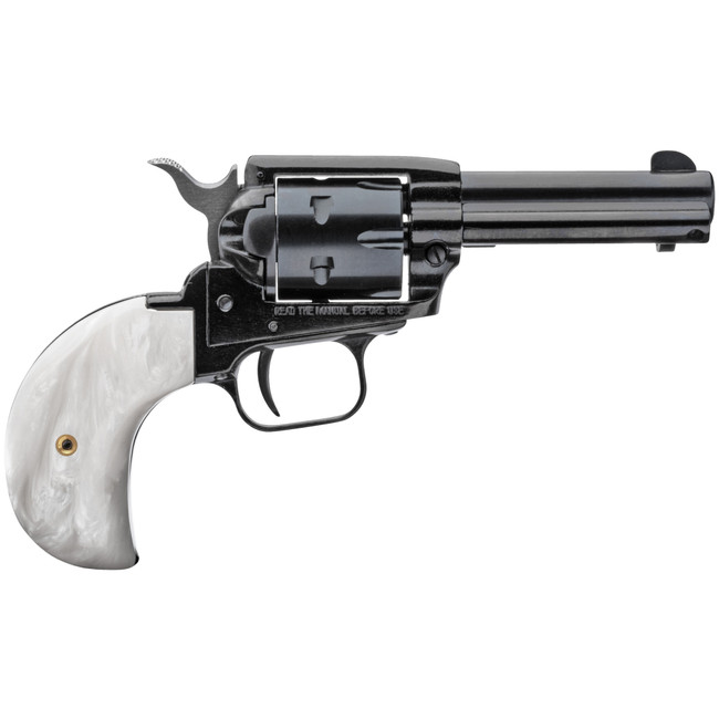 Heritage Rough Rider Revolver - Black | .22 LR / .22 WMR | 3.5" Barrel | 6rd | Altamont White Pearl Bird Head Grips - RR22MB3BHPRL - 727962500132