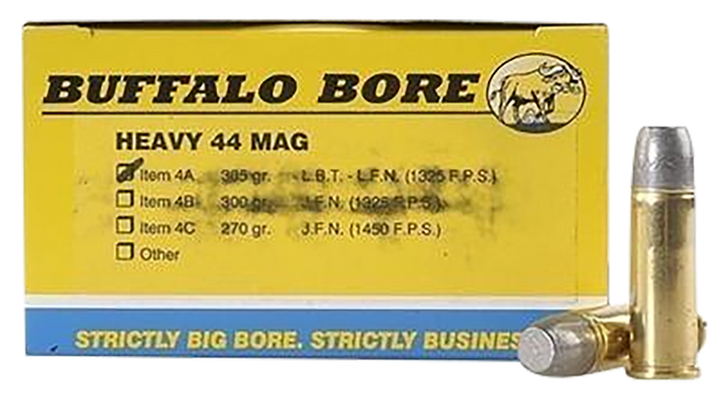 Buffalo Bore Ammunition 4A20 Heavy Strictly Business 44Rem Mag 305gr Hard Cast Lead Flat Nose 20 Rounds