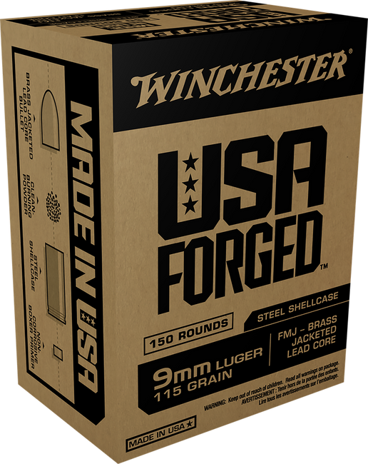 Winchester USA Forged 9mm Luger FMJ 115 Grain 150 Rounds