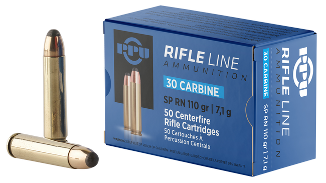 PPU PP30S Standard Rifle  30Carbine 110gr Soft Point Round Nose 50 Rounds
