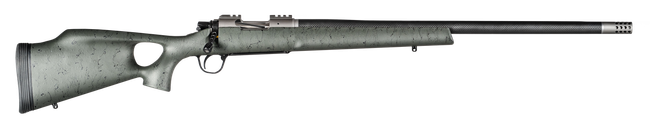 Christensen Arms 8010800106 Summit TI  Full Size 6.5 PRC 3+1, 24" Natural Titanium Steel Threaded Barrel, Natural Titanium Aluminum Receiver, Green w/Black Webbing Fixed Thumbhole Stock