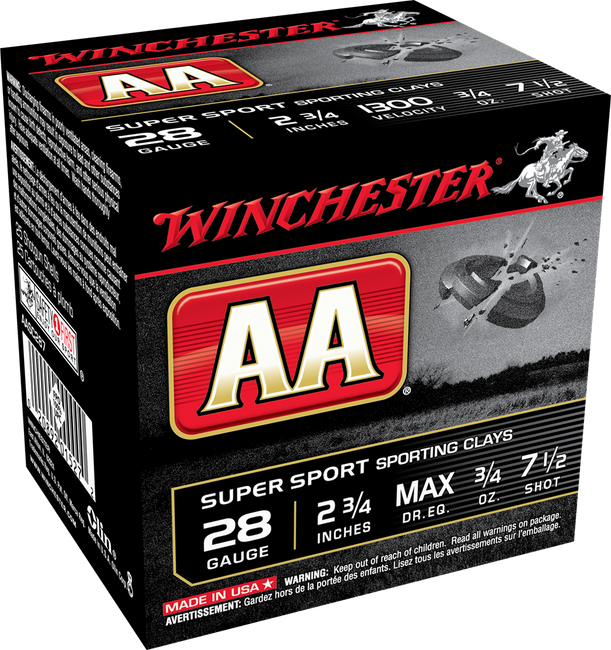 Winchester Ammo AASC287VP AA Sporting Clay 28Gauge 2.75" 3/4oz 7.5Shot 100 Rounds