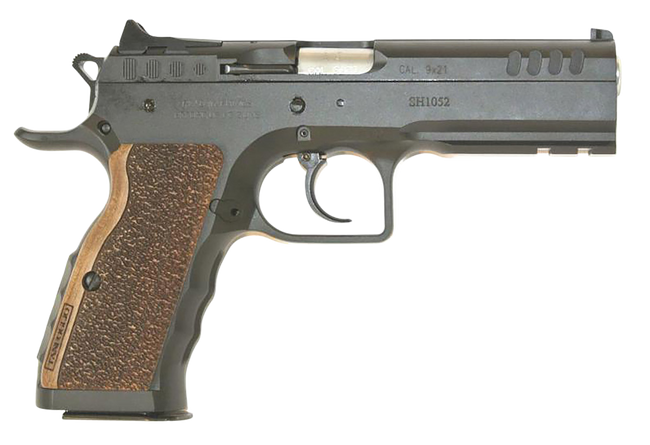 Tanfoglio IFG TF-STOCKI-40 Defiant Stock I 40 S&W Caliber with 4.50" Barrel, 14+1 Capacity, Overall Black Finish Steel, Picatinny Rail/Beavertail Frame, Serrated Slide & Wood Grip