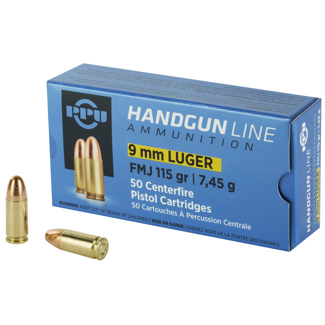 PPU PPH9F1 Handgun  9mmLuger 115gr Full Metal Jacket 50 Per Box/20 Case - PPH9F1 - 8605003811701