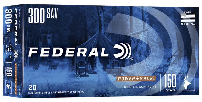 Federal Power-Shok 300 Savage Jacketed Soft Point 150 Grain 20 Rounds