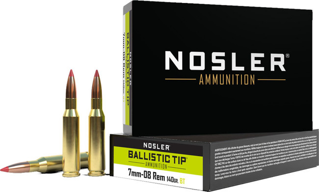 Nosler Ballistic Tip Rifle Ammunition 7mm-08 Rem. 140 gr. BT SP 20 rd. - 40059 - 054041400596