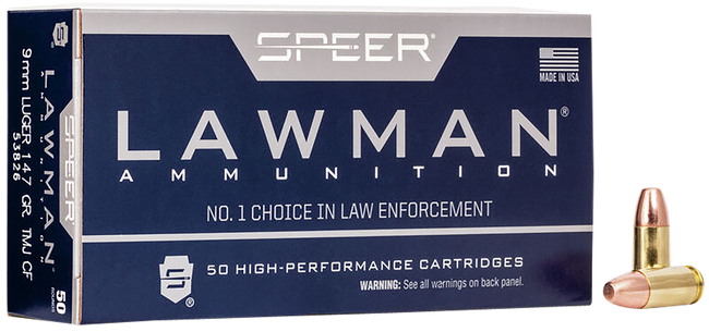 CCI Speer Lawman 9mm Luger Total Metal Jacket Flat Nose 147 Grain 50 Rounds