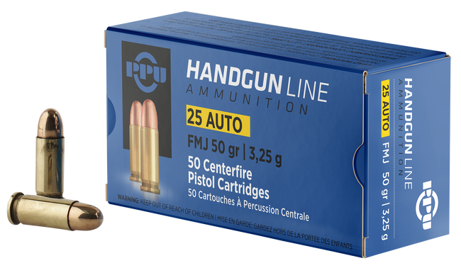 PPU PPH25 Handgun  25ACP 50gr Full Metal Jacket 50 Rounds