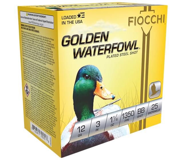 Fiocchi 123SGWBB Golden Waterfowl  12Gauge 3" 1 1/4oz BBShot 25 Rounds