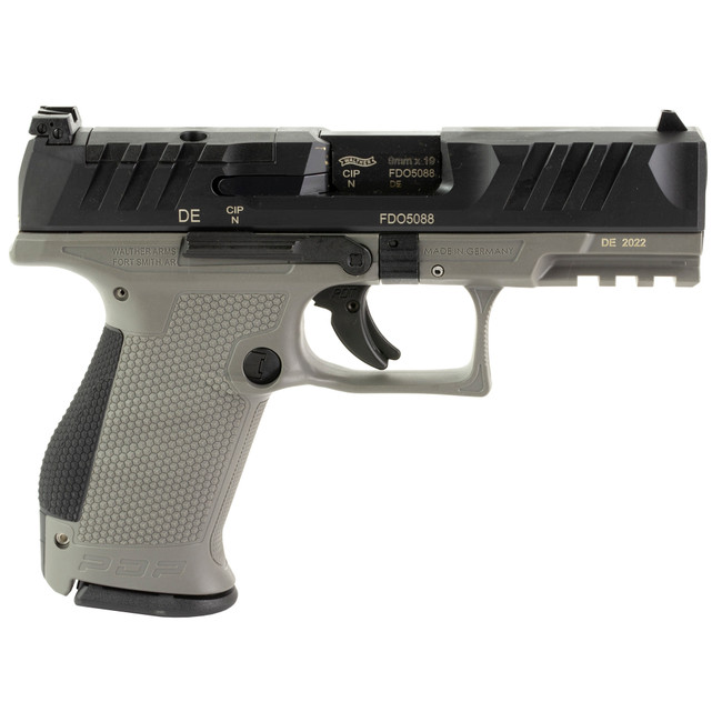 Walther Arms 2858436 PDP  Compact Frame 9mm Luger 15+1 4" Black Steel Barrel, Black Optic Ready/Serrated Steel Slide, Gray Polymer Frame w/Picatinny Rail, Textured Polymer Grip, Ambidextrous - 2858436 - 723364227073