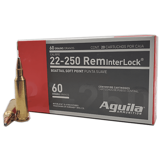 Aguila 8338AG   22-250Rem 60gr InterLock Boat Tail Soft Point 20 Rounds