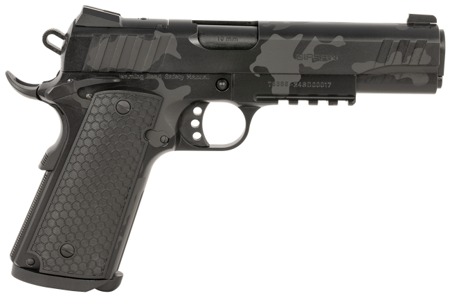 Girsan 391158 MC1911 S Influencer Full Size 10mm Auto 9+1 5" Black Steel Barrel, Black Camo Optic Ready/Serrated Steel Slide & Frame w/Picatinny Rail & Beavertail, Black Polymer Grip