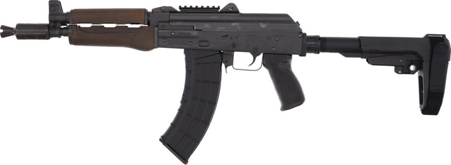 Zastava ZPAP92 AK-47 Pistol BULDGED TRUNNION 1.5MM RECEIVER - Stained Wood Handguard | 7.62x39 | 10" Chrome Lined Barrel | Booster Brake | SBA3 Arm Brace - ZP92762TABM - 685757098212