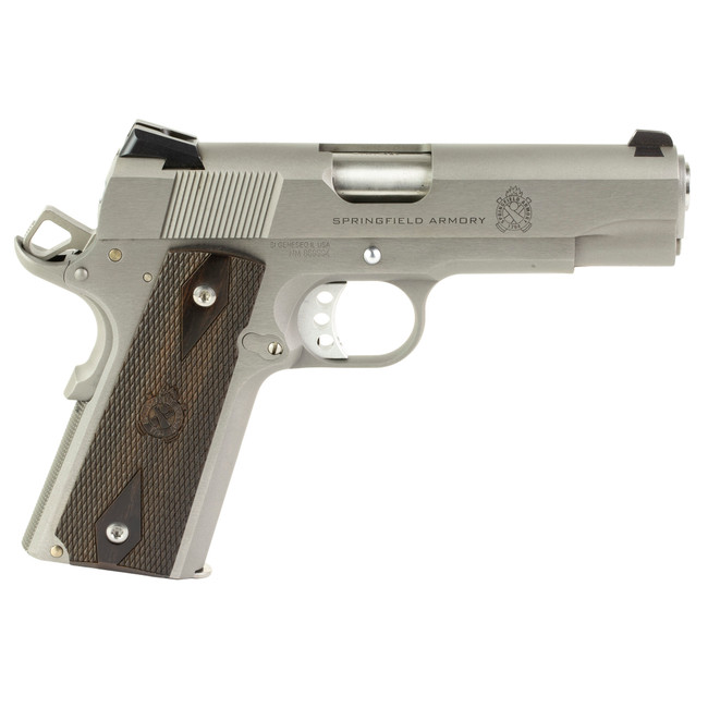 Springfield Armory PX9417S 1911 Garrison 9mm Luger 9+1 4.25" Stainless Match Grade Barrel, Serrated Stainless Steel Slide & Frame w/Beavertail, Thinline Wood Grip - PX9417S - 706397943707