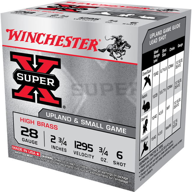 Winchester Super-X 28 Gauge High Brass Game Load 3/4 Ounce 6 Shot 25 Rounds - X286 - 020892023390