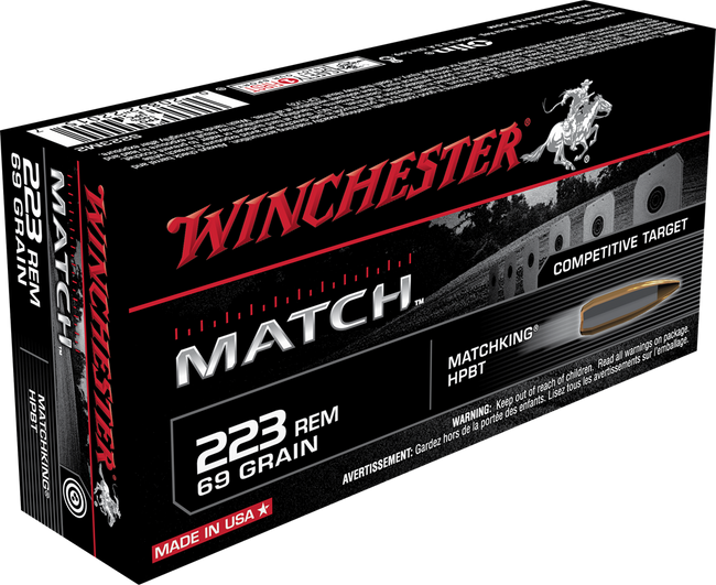 Winchester Ammo S223M2 Match  223Rem 69gr Sierra MatchKing BTHP 20 Rounds