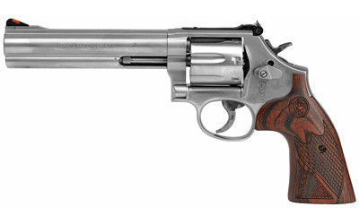 Smith & Wesson 150712 Model 686 Plus Deluxe 357 Mag or 38 S&W Spl +P Stainless Steel 6" Barrel, 7rd Cylinder, Satin Stainless Steel L-Frame, Textured Wood Grip, Internal Lock - 150712 - 022188141580