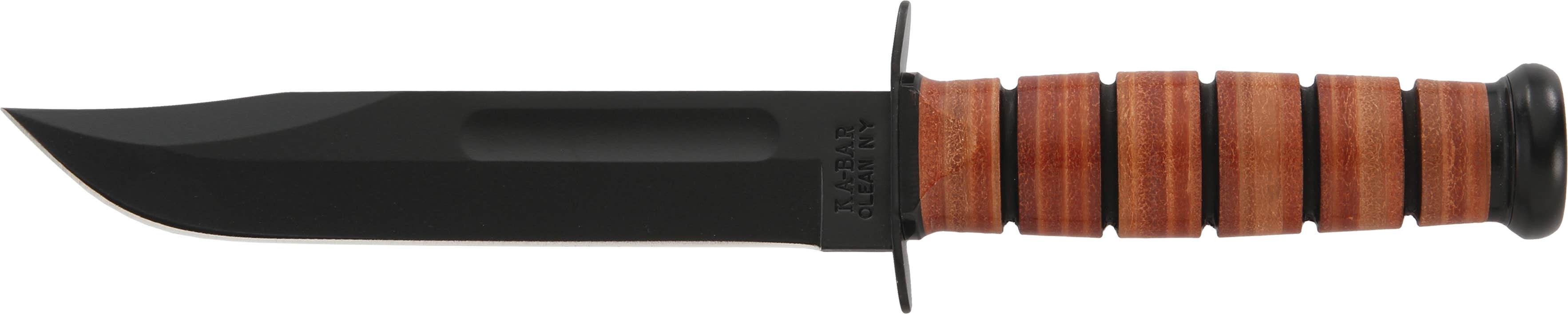 Ka-Bar 1217 USMC Fight/Utility 7" Fixed Clip Point Plain Black 1095 Cro-Van Blade. Brown Leather Handle. Includes Sheath - 1217 - 617717212178