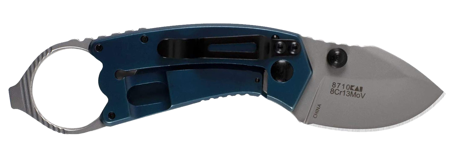 Kershaw 8710 Antic  1.70" Folding Drop Point Plain Bead Blasted 8Cr13MoV SS Blade Blue PVD Stainless Steel Handle Includes Pocket Clip - 8710 - 087171054063