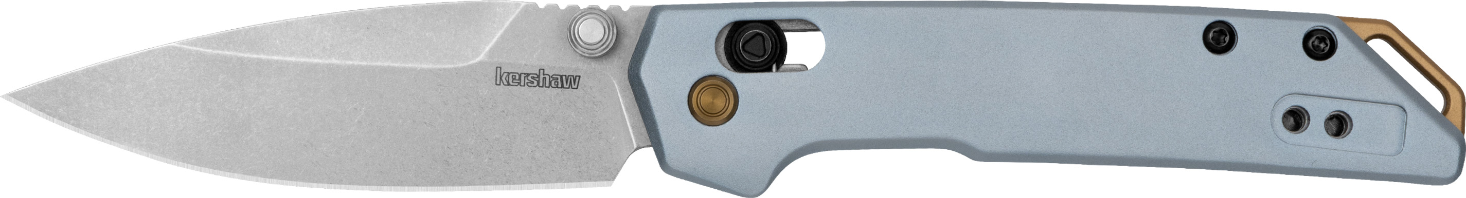 Kershaw 2051 Iridium  EDC Mini 3" Folding Spear Point Plain Stonewashed D2 Steel Blade, Ice Blue Aluminum Handle - 2051 - 087171066738