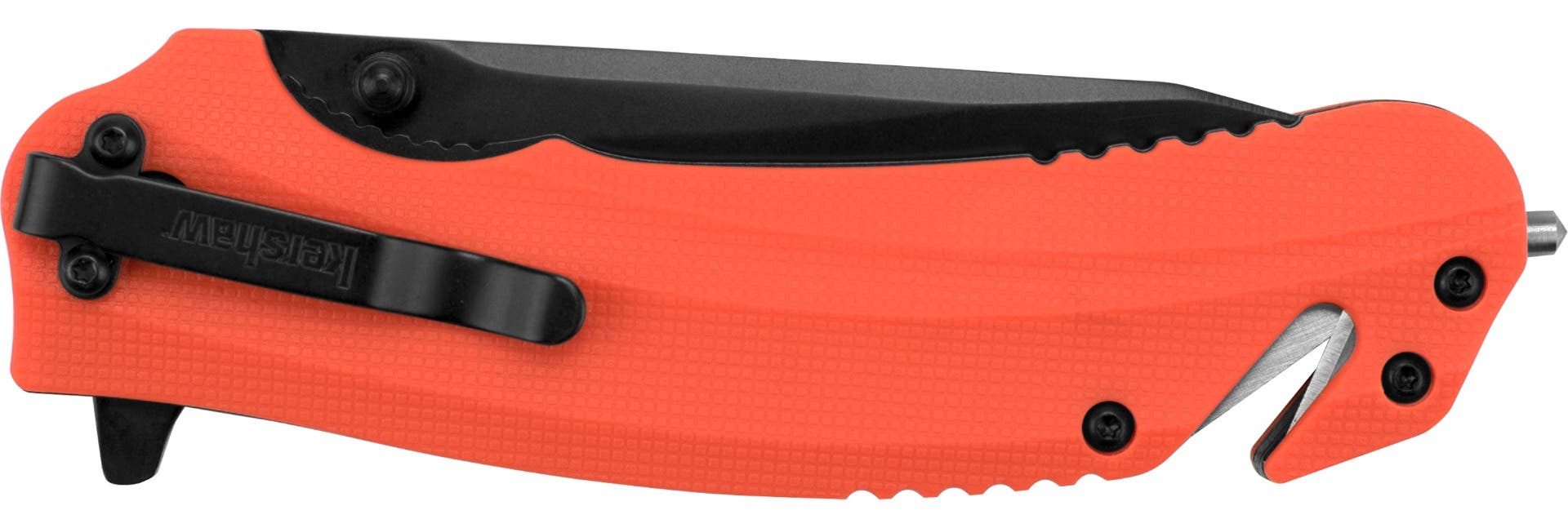 Kershaw 8650 Barricade  3.50" Folding Drop Point Plain Black Oxide 8Cr13MoV SS Blade Orange Glass-Filled Nylon Handle Features Glass Breaker Includes Pocket Clip - 8650 - 087171048529