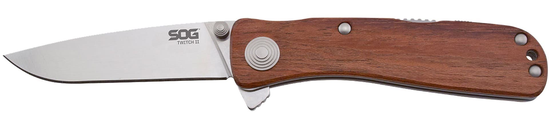 S.O.G SOGTWI17CP Twitch II 2.65" Folding Drop Point Plain Satin AUS-8A SS Blade Brown Rosewood Handle Includes Pocket Clip - SOGTWI17CP - 729857998758