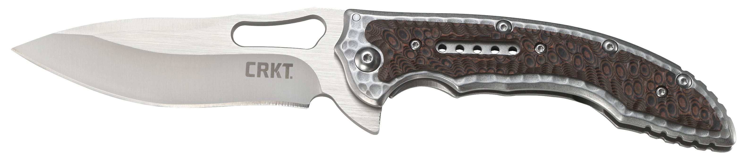 CRKT 5470 Fossil  3.96" Folding Drop Point Plain Satin 8Cr13MoV SS Blade/ Brown G10/SS Handle Includes Pocket Clip - 5470 - 794023547009