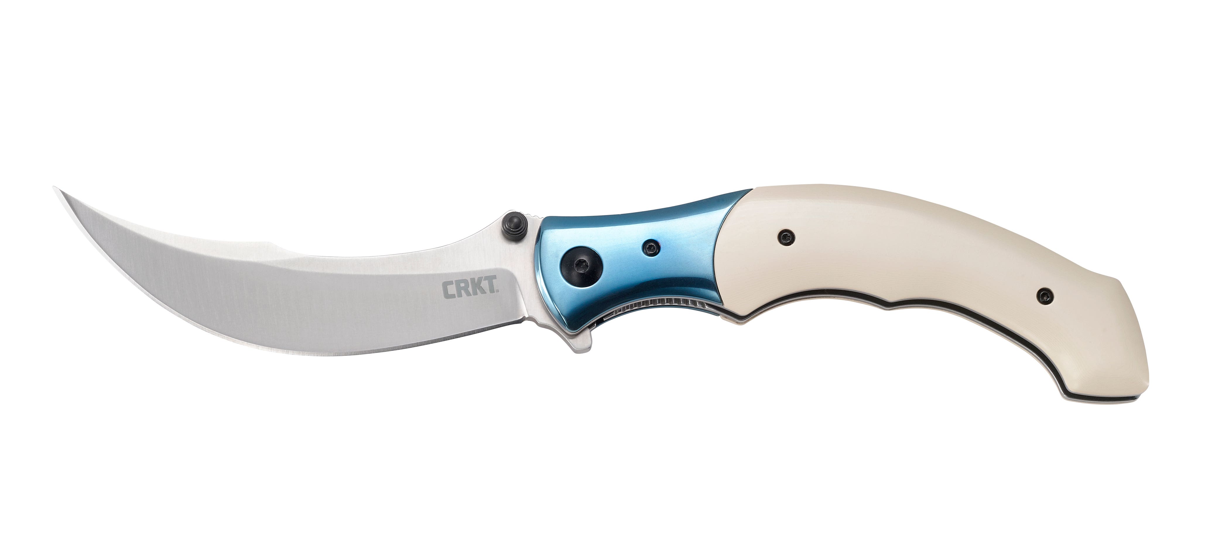 CRKT 7471 Ritual  4.37" Folding Plain Satin 12C27 Sandvik Blade/ Ivory/Blue Resin w/SS Bolster Handle Includes Pocket Clip - 7471 - 794023747102