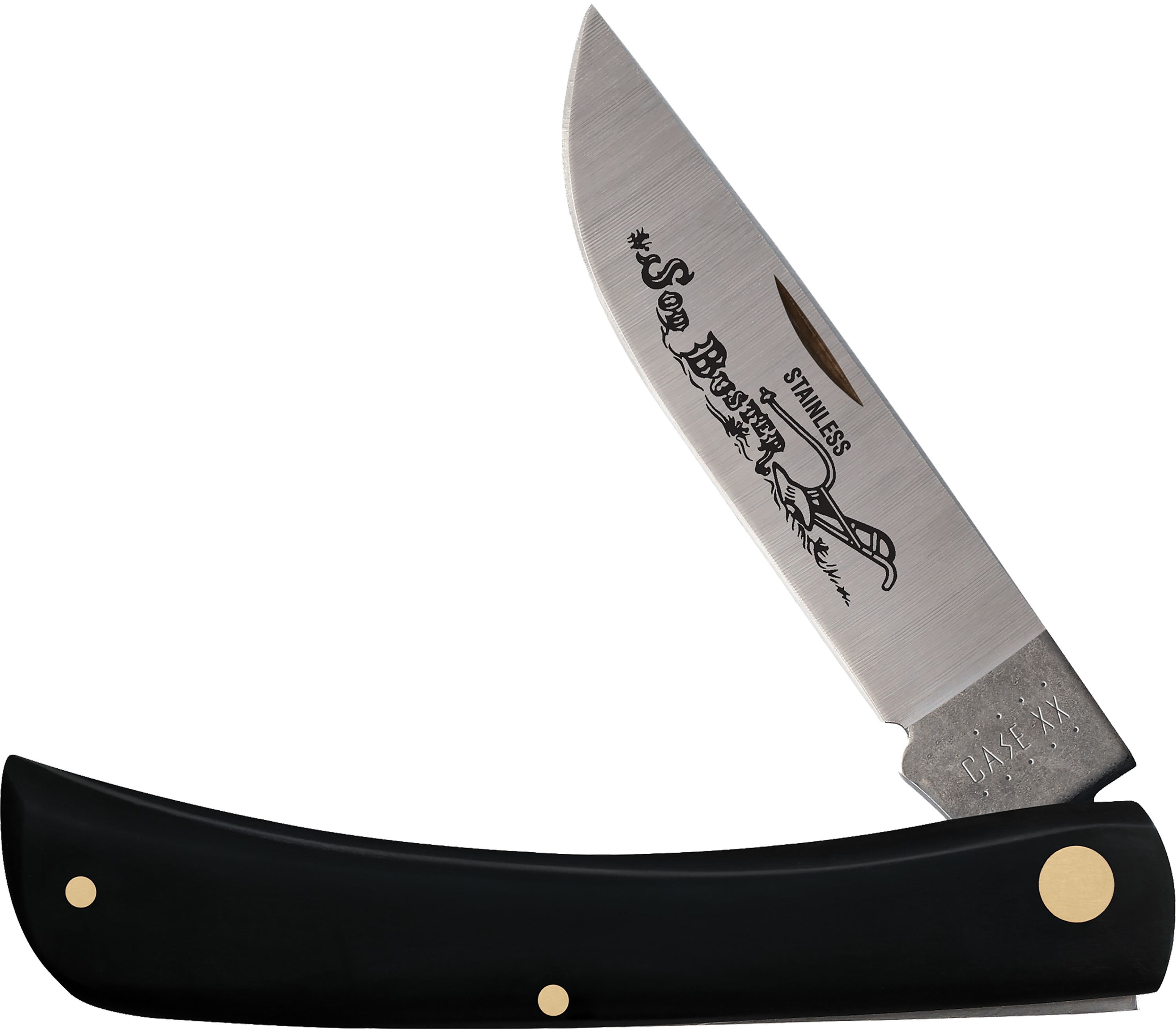 Case 00092 Sod Buster  3.70" Folding Skinner Plain Etched As-Ground Tru-Sharp SS Blade/Smooth Black Synthetic Handle - 00092 - 021205000923