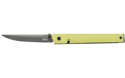 CRKT 7096YGK CEO  3.11" Flipper Plain Black Stonewashed 8Cr13MoV SS Blade, Green Bamboo GRN Handle, Includes Pocket Clip - 7096YGK - 794023709681