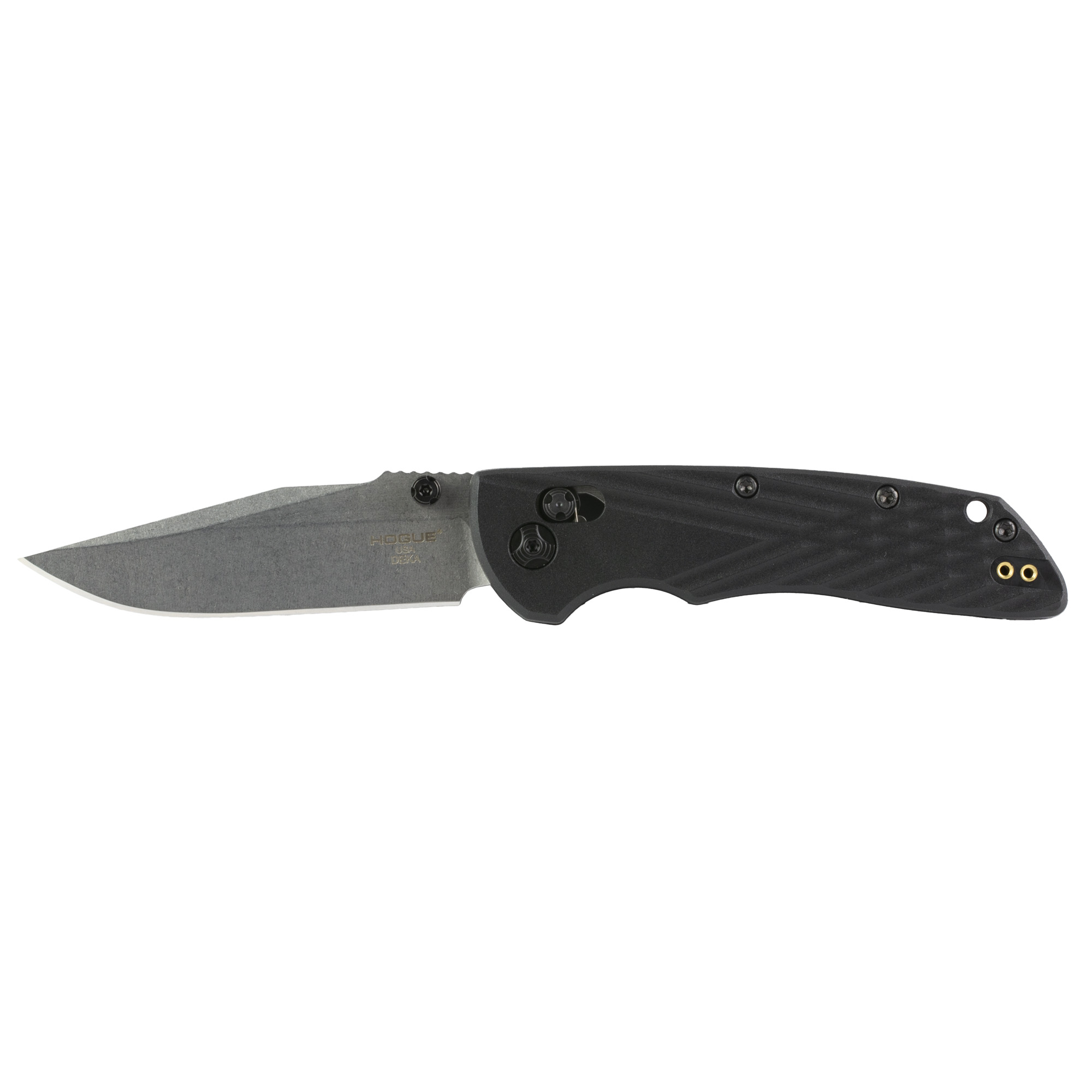 Hogue 24379 Deka  3.25" Folding Clip Point Plain Stone Tumbled CPM MagnaCut Steel Blade, Black Textured GRN Handle - 24379 - 743108243794