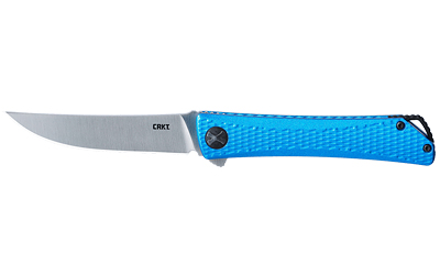 CRKT 7540 Kalbi  EDC 3.28" Folding Upswept Plain Satin 440 Acuto SS Blade, Blue Crosshatch Textured Aluminum Handle - 7540 - 794023754001