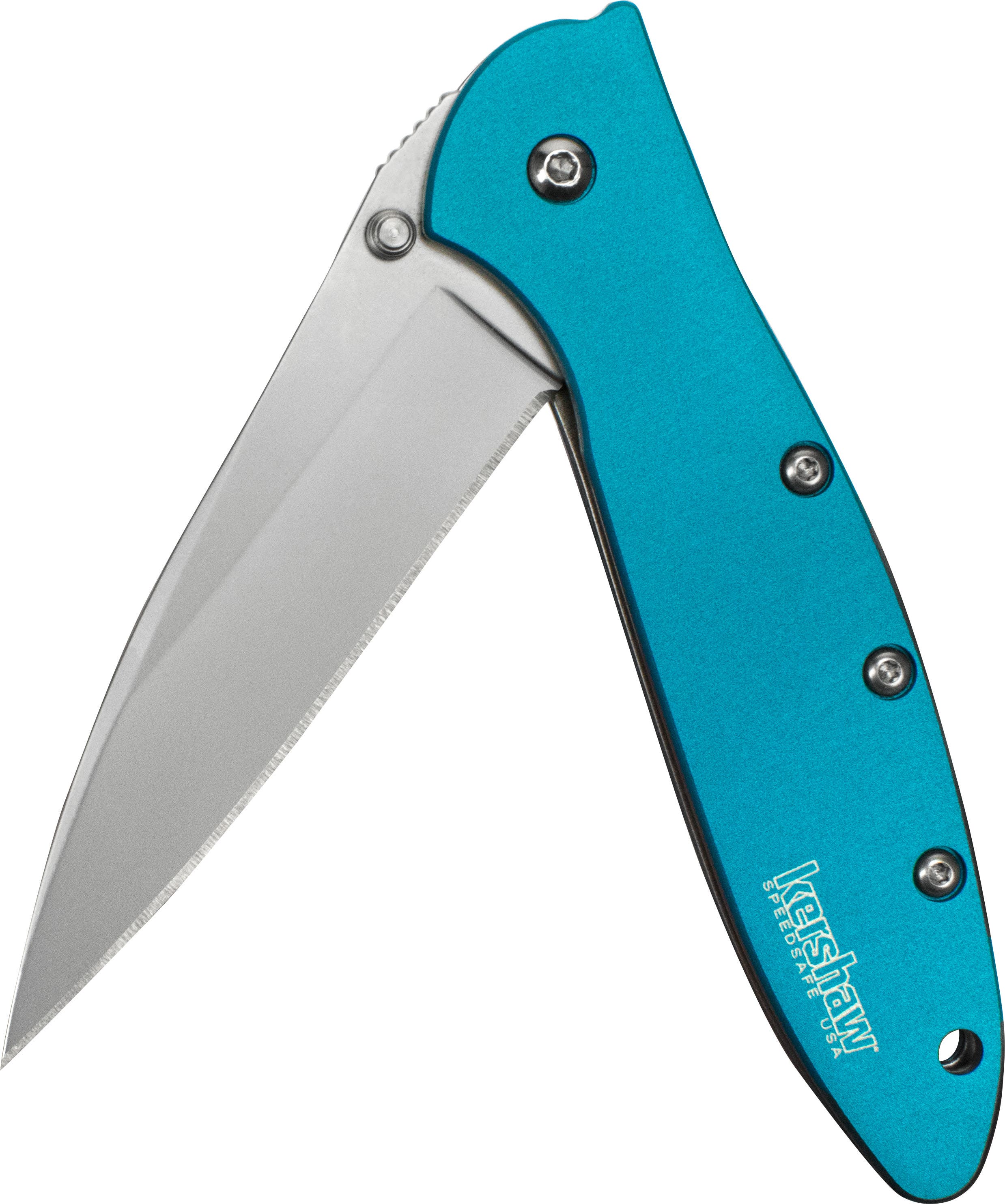 Kershaw 1660TEAL Leek  3" Folding Drop Point Plain Bead Blasted 14C28N Steel Blade Teal Anodized Aluminum Handle Includes Pocket Clip - 1660TEAL - 087171037561